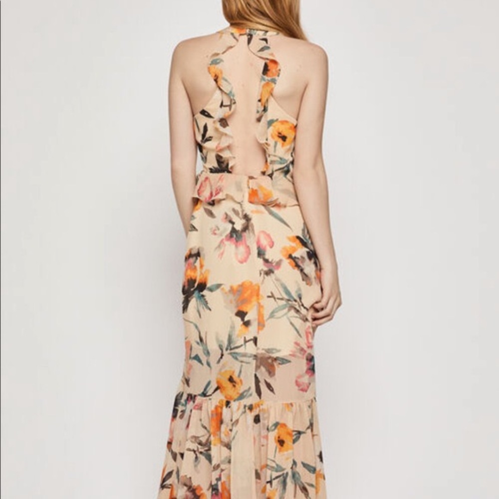 Bcbg garden party floral chiffon maxi dress, size 4